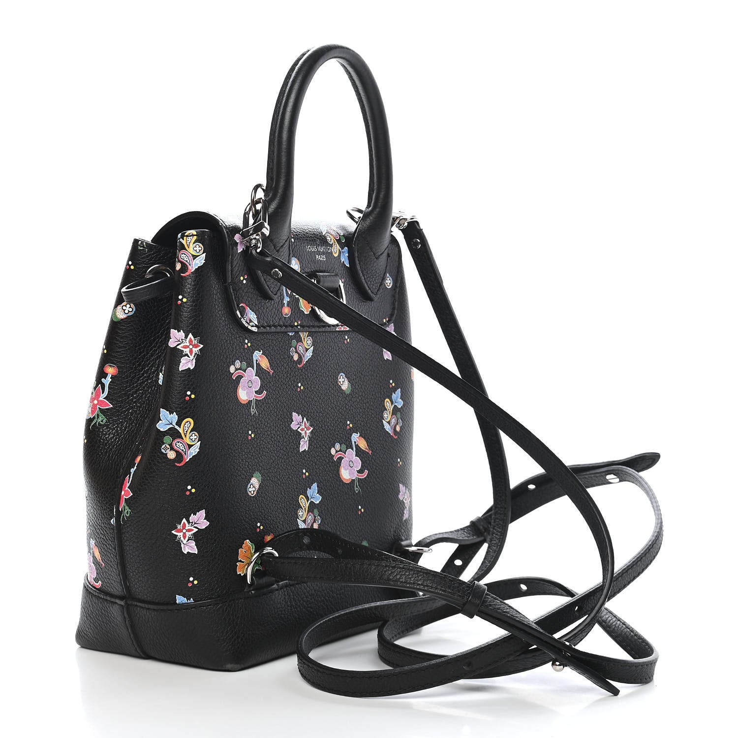 Louis Vuitton Calfskin Flower Lockme Mini Backpack Black Multicolor 3 of 9