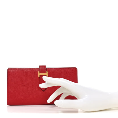 Hermes Epsom Bearn Gusset Wallet Rouge Casaque 2 of 6