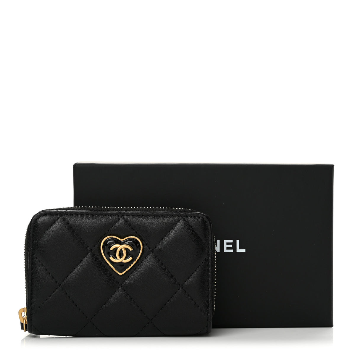 Chanel Lambskin Plexiglass Quilted Coco Love Zip Coin Purse Black 8 of 8
