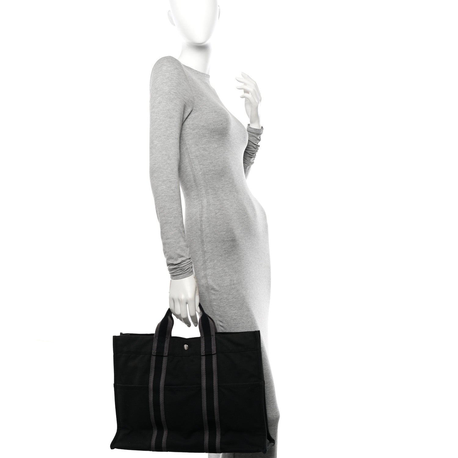 Hermes Canvas Herline MM Tote Black 2 of 9