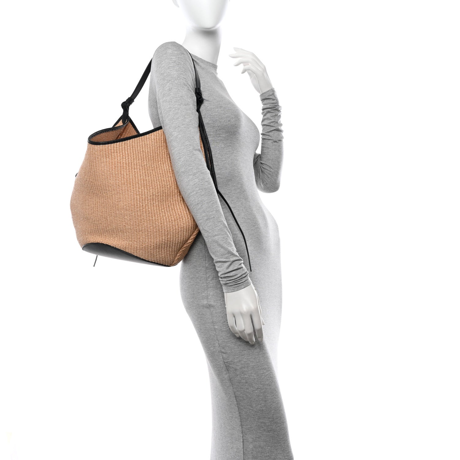 Khaite Raffia Calfskin Medium Lotus Tote Neutral Black 2 of 10