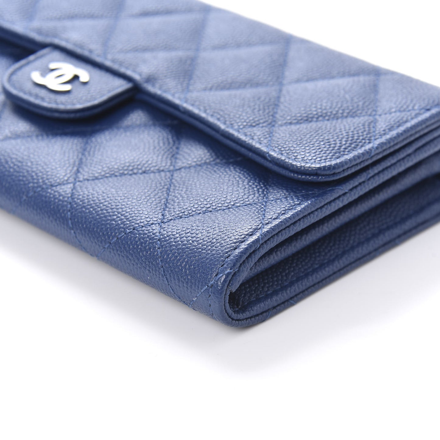 Caviar Quilted Large Gusset Flap Wallet Navy