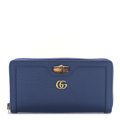 Gucci Wonka Grain Calfskin Diana Zip Around Continental Wallet Navy 1 of 9