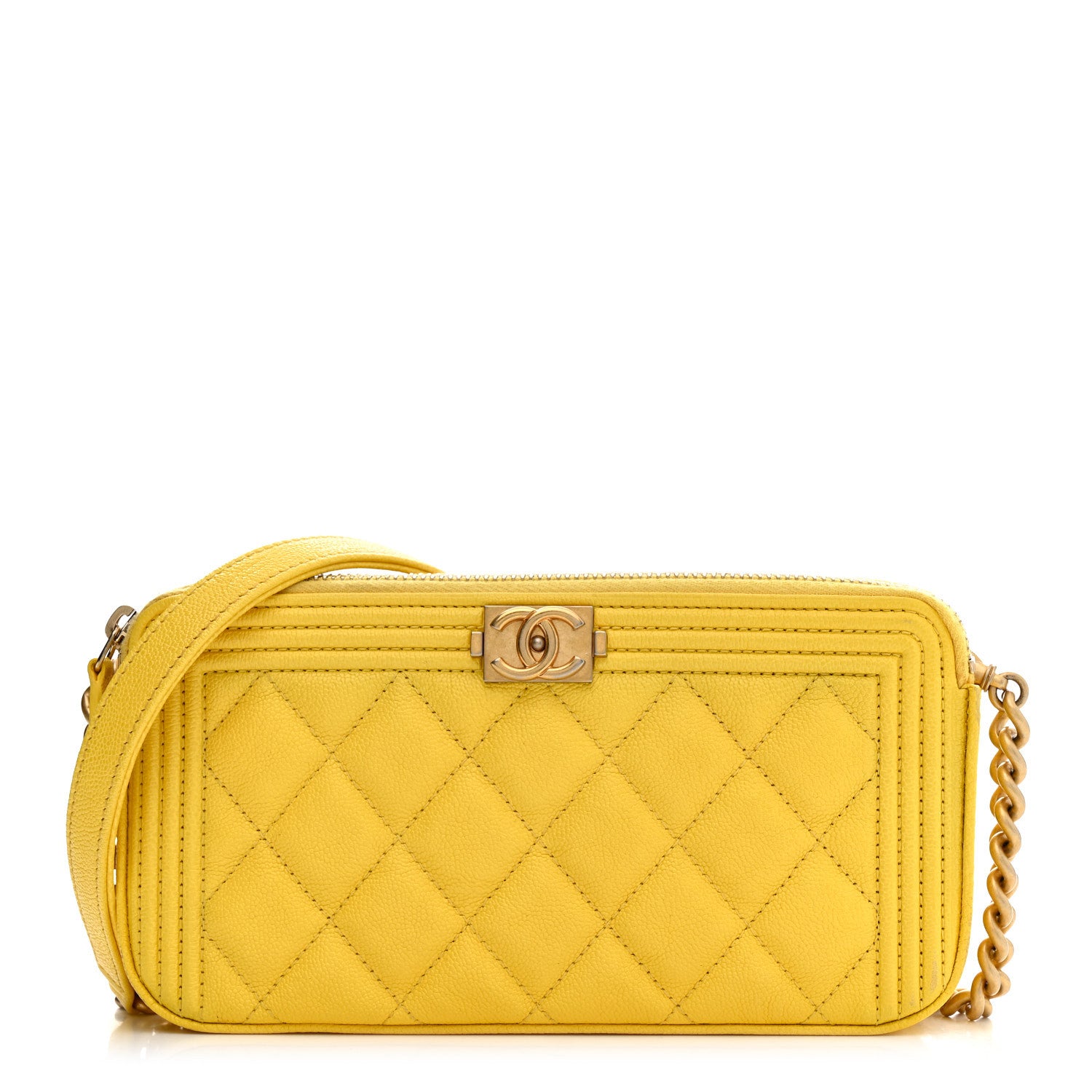 Chanel Caviar Quilted Small Boy Clutch With Chain Yellow 1 of 17