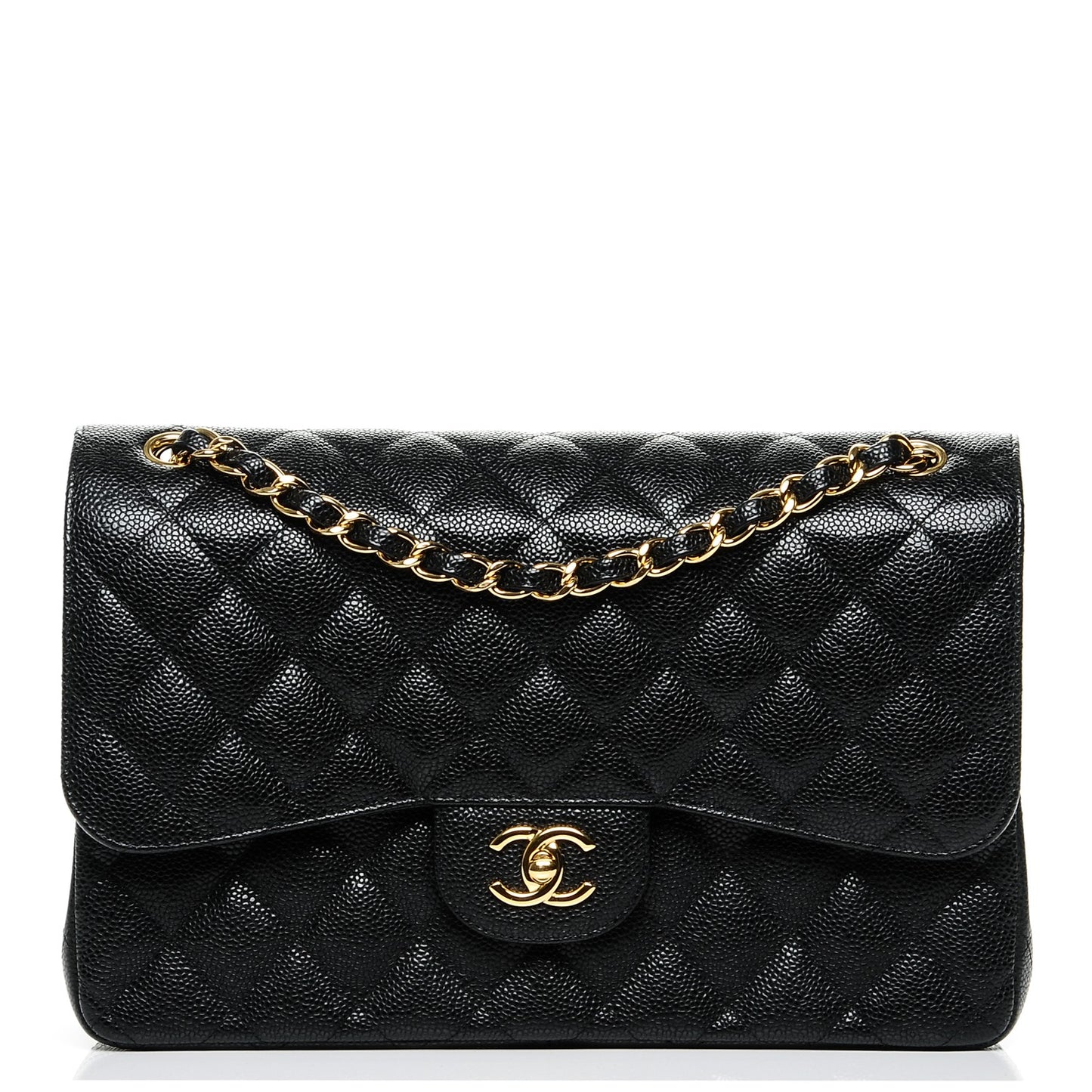 Caviar Quilted Jumbo Double Flap Black