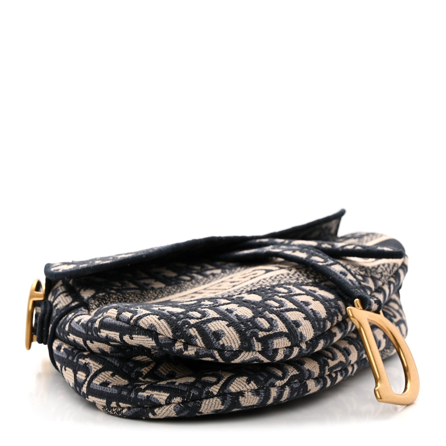 Oblique Embroidered Saddle Bag Blue