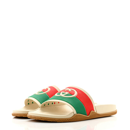 Gucci Rubber Web Womens Interlocking G Slide Sandals 38 Mystic White Green Red 3 of 9