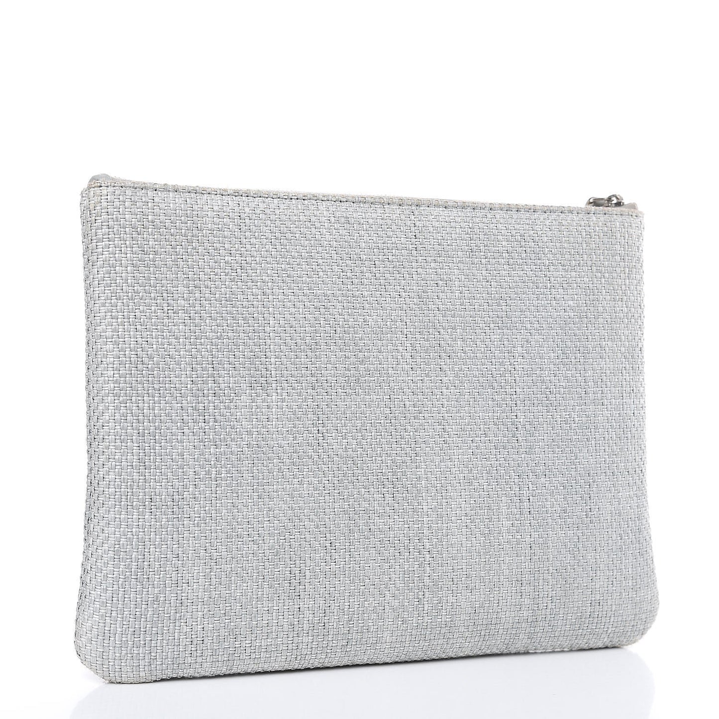 Woven Straw Raffia Medium Deauville Pouch Grey