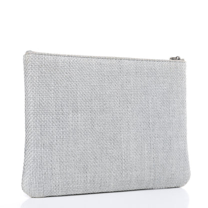 Chanel Woven Straw Raffia Medium Deauville Pouch Grey 3 of 12
