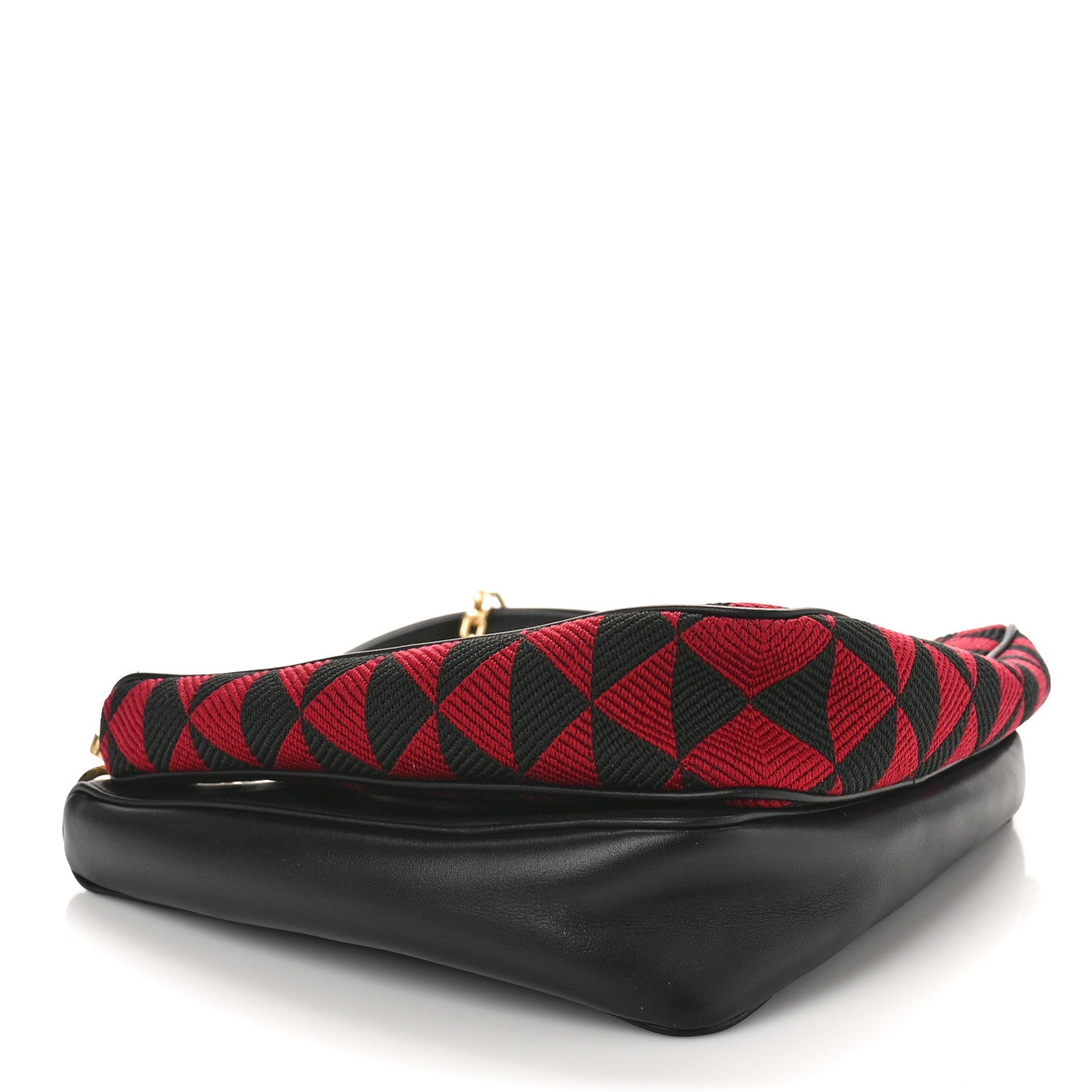 Prada Jacquard Calfskin Triangolo Symbole Embroidered Mini Triangle Double Bag Black Ciliegia 4 of 9