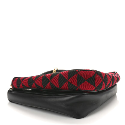 Prada Jacquard Calfskin Triangolo Symbole Embroidered Mini Triangle Double Bag Black Ciliegia 4 of 9