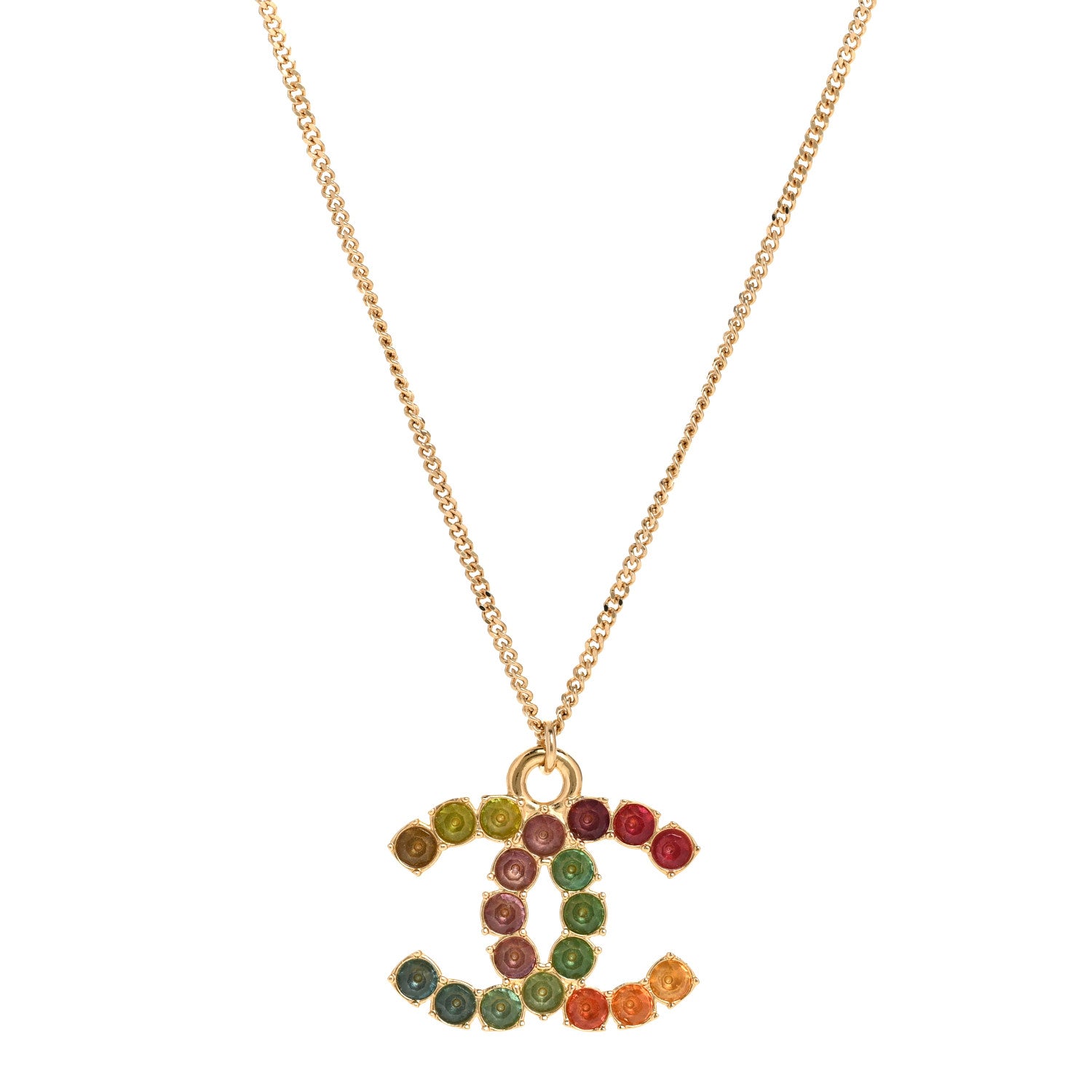 Chanel Crystal CC Pendant Necklace Gold Multicolor 1 of 6