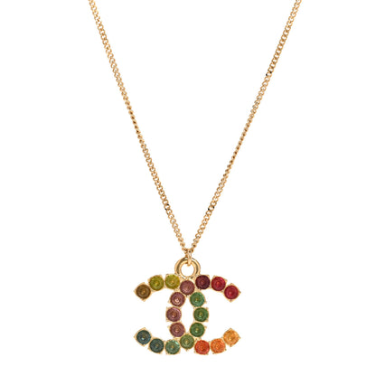Chanel Crystal CC Pendant Necklace Gold Multicolor 1 of 6
