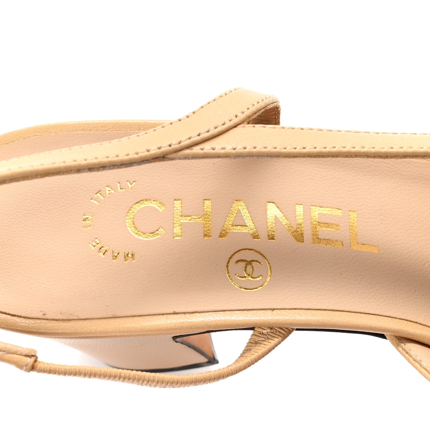 Chanel Goatskin Grosgrain Cap Toe CC Slingback Pumps 36.5 Beige Black 8 of 9