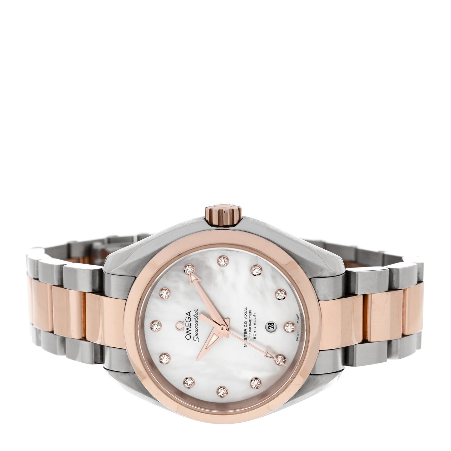 Stainless Steel 18K Yellow Gold Diamond Mother of Pearl 34mm Seamaster Aqua Terra Automatic Watch 231.20.34.20.55.001