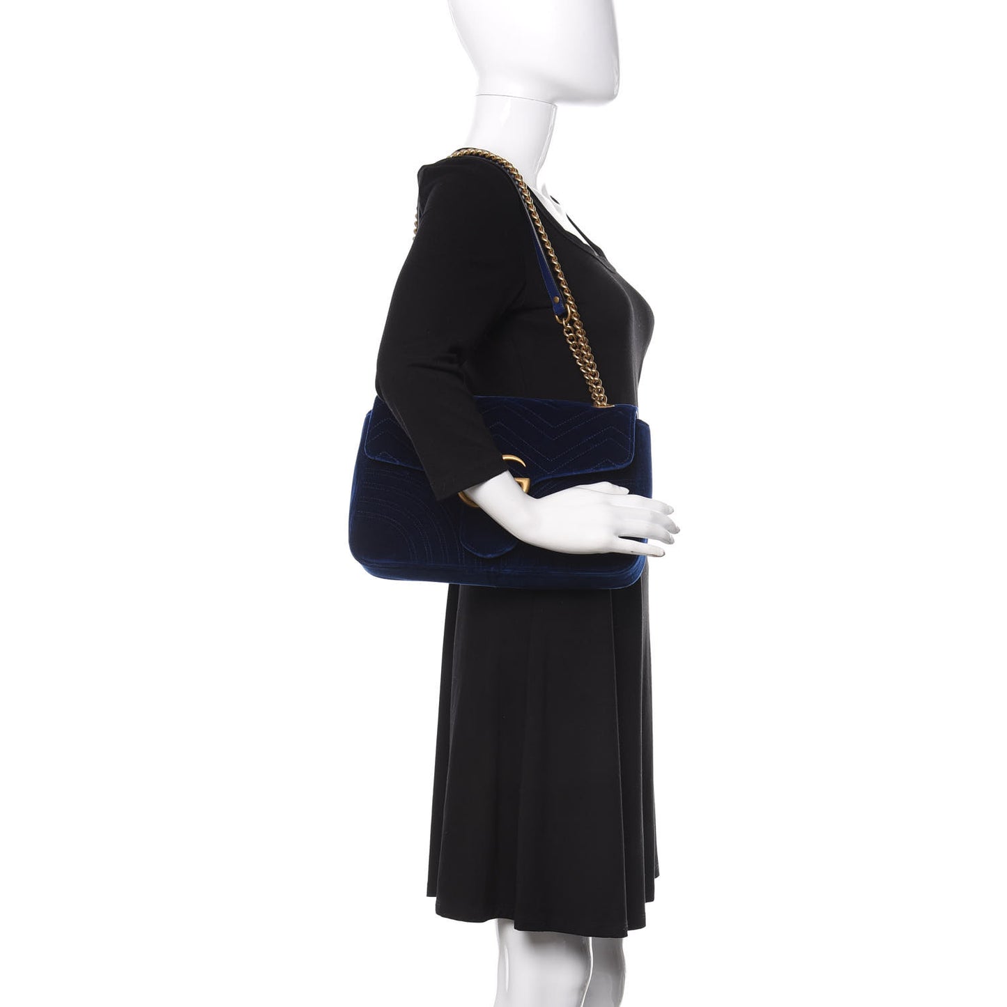 Velvet Matelasse Medium GG Marmont Shoulder Bag Cobalt Blue