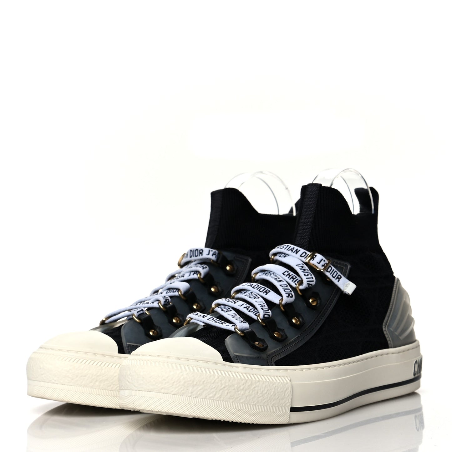 Technical Knit Calfskin Womens Walk'N'Dior High Top Sneakers 38.5 Black