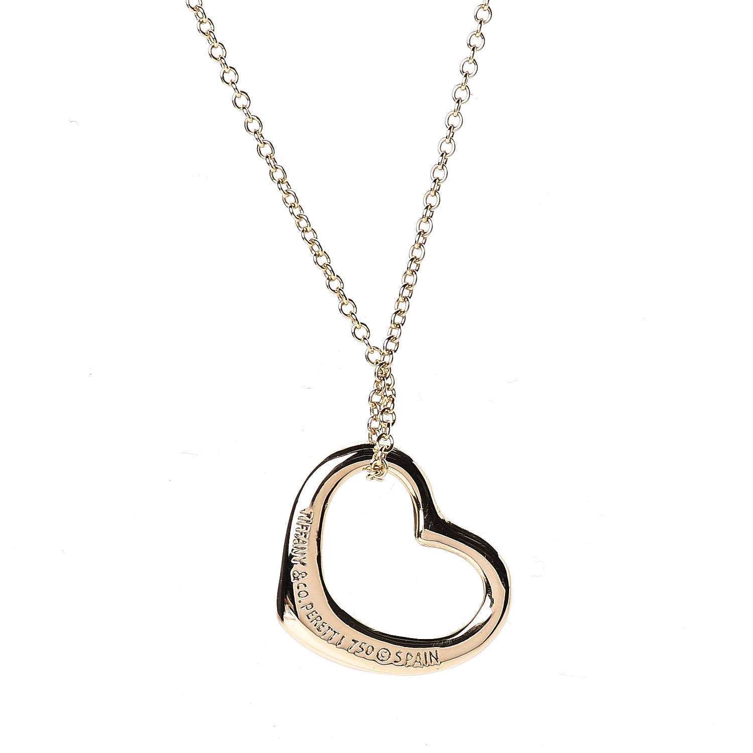 Tiffany 18K Yellow Gold 11mm Elsa Peretti Open Heart Pendant Necklace 4 of 7