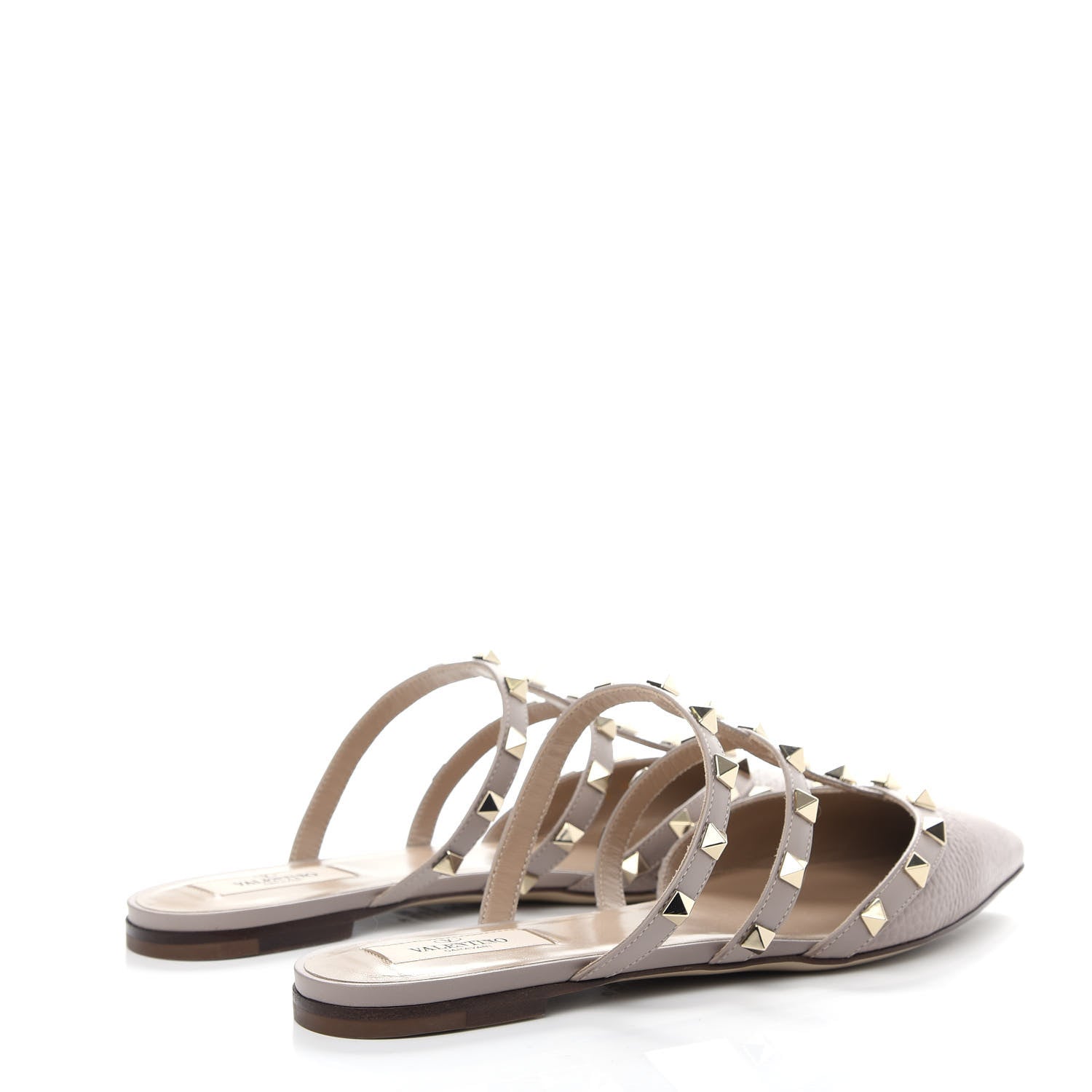 Valentino Garavani Pebbled Calfskin Rockstud Flat Cage Mules 38 Poudre 4 of 10