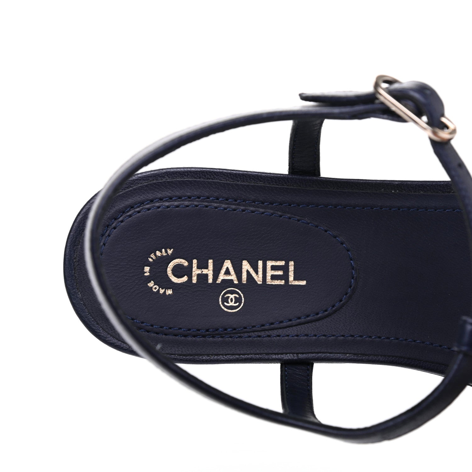 Chanel Lambskin Crystal CC Thong Sandals 38 Navy 7 of 9