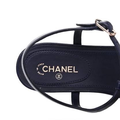 Chanel Lambskin Crystal CC Thong Sandals 38 Navy 7 of 9
