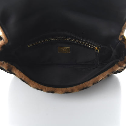 Fendi Shearling Vitello Dolce Macro FF 1974 Baguette Tobacco Black 5 of 9