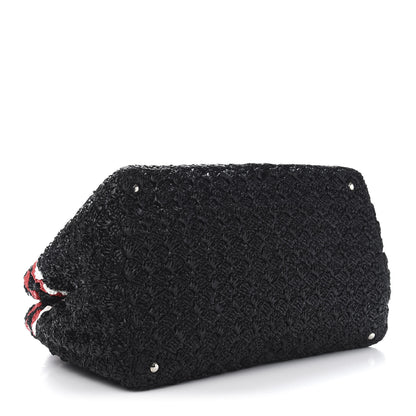 Prada Raffia Crochet Colorblock Large Giardiniera Tote Black Fuoco 4 of 13