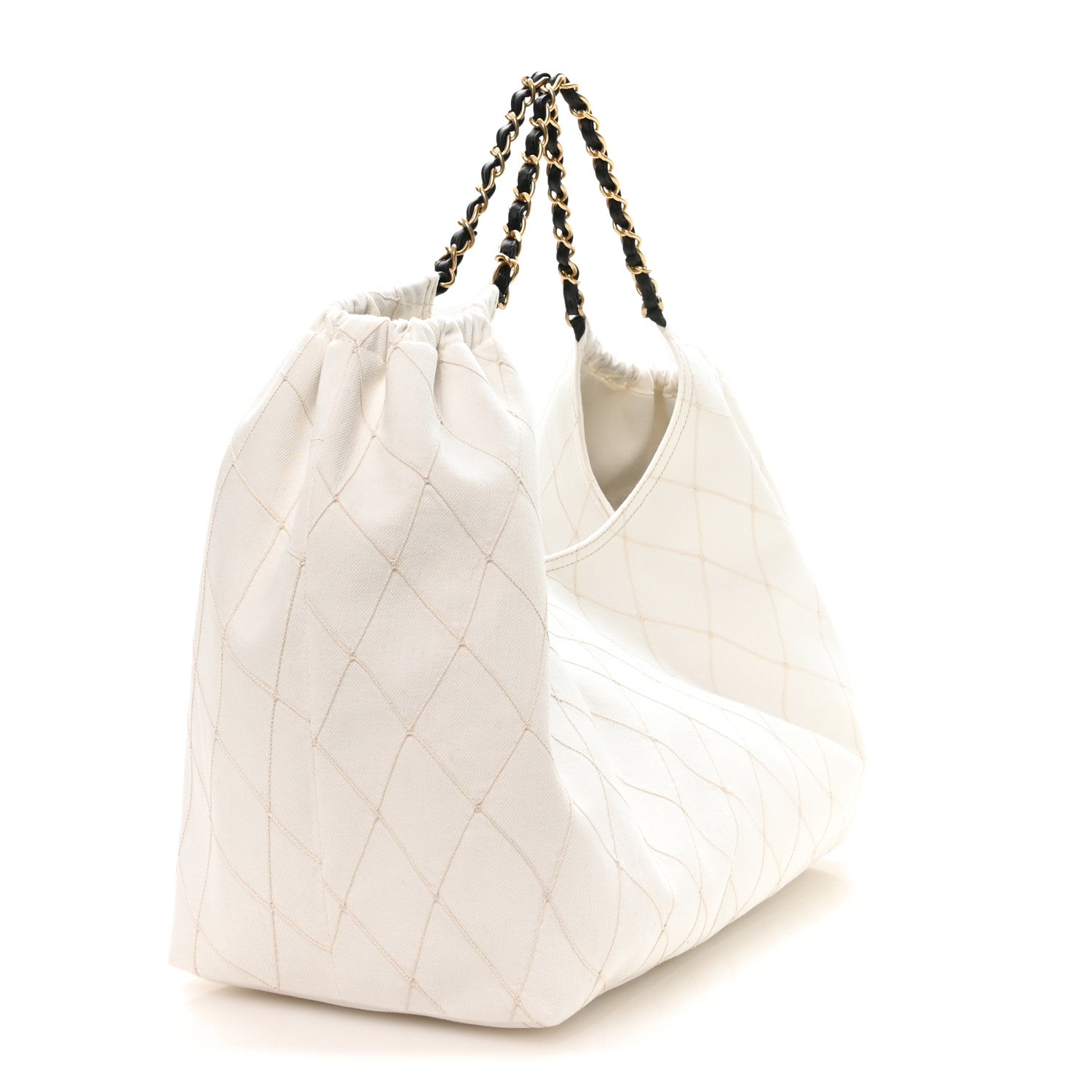 Chanel Denim Calfskin Quilted Coco Beach Small Shopping Tote White Black 4 of 11