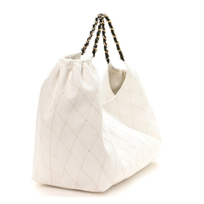 Chanel Denim Calfskin Quilted Coco Beach Small Shopping Tote White Black 4 of 11