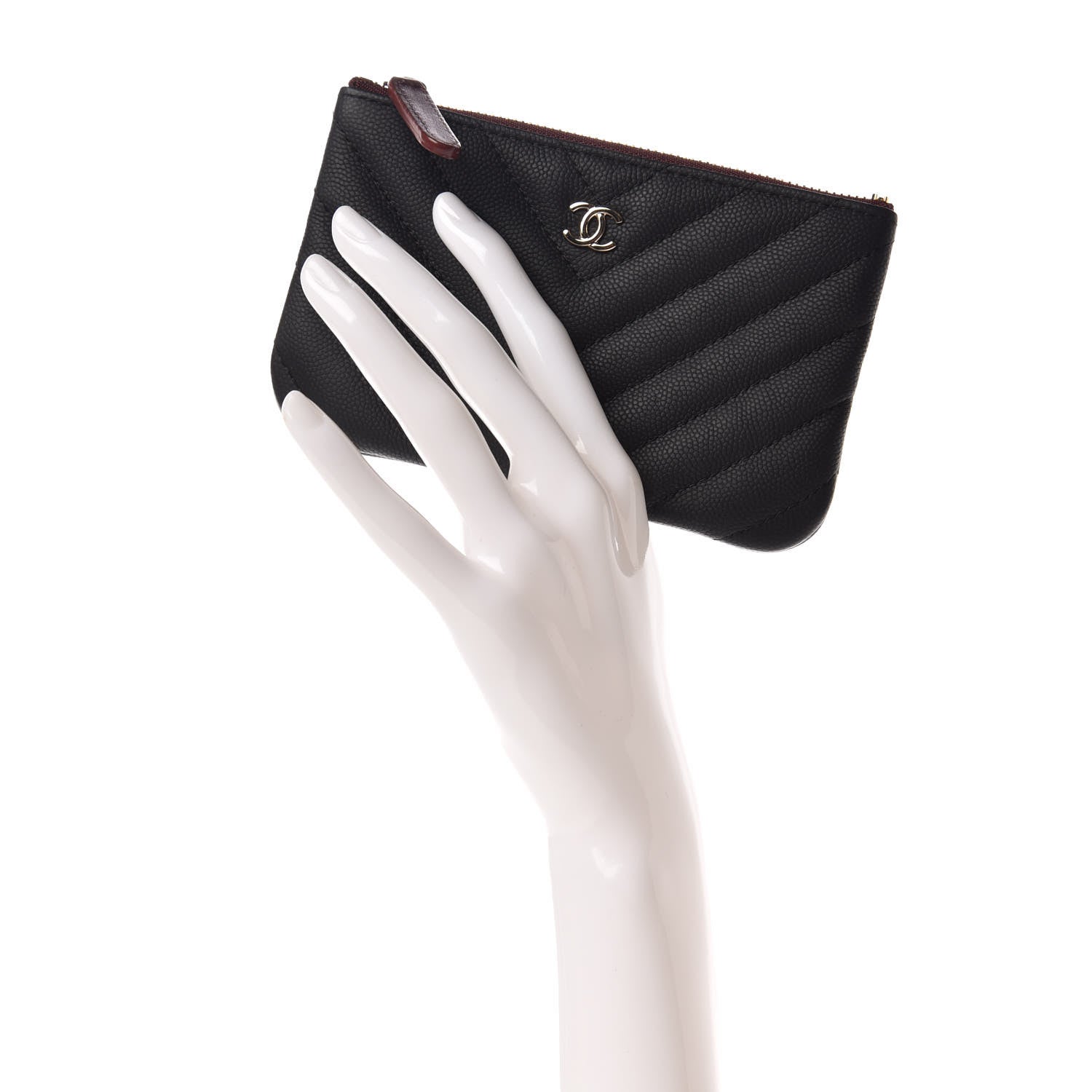 Chanel Caviar Chevron Quilted Small Cosmetic Case Black 2 of 10