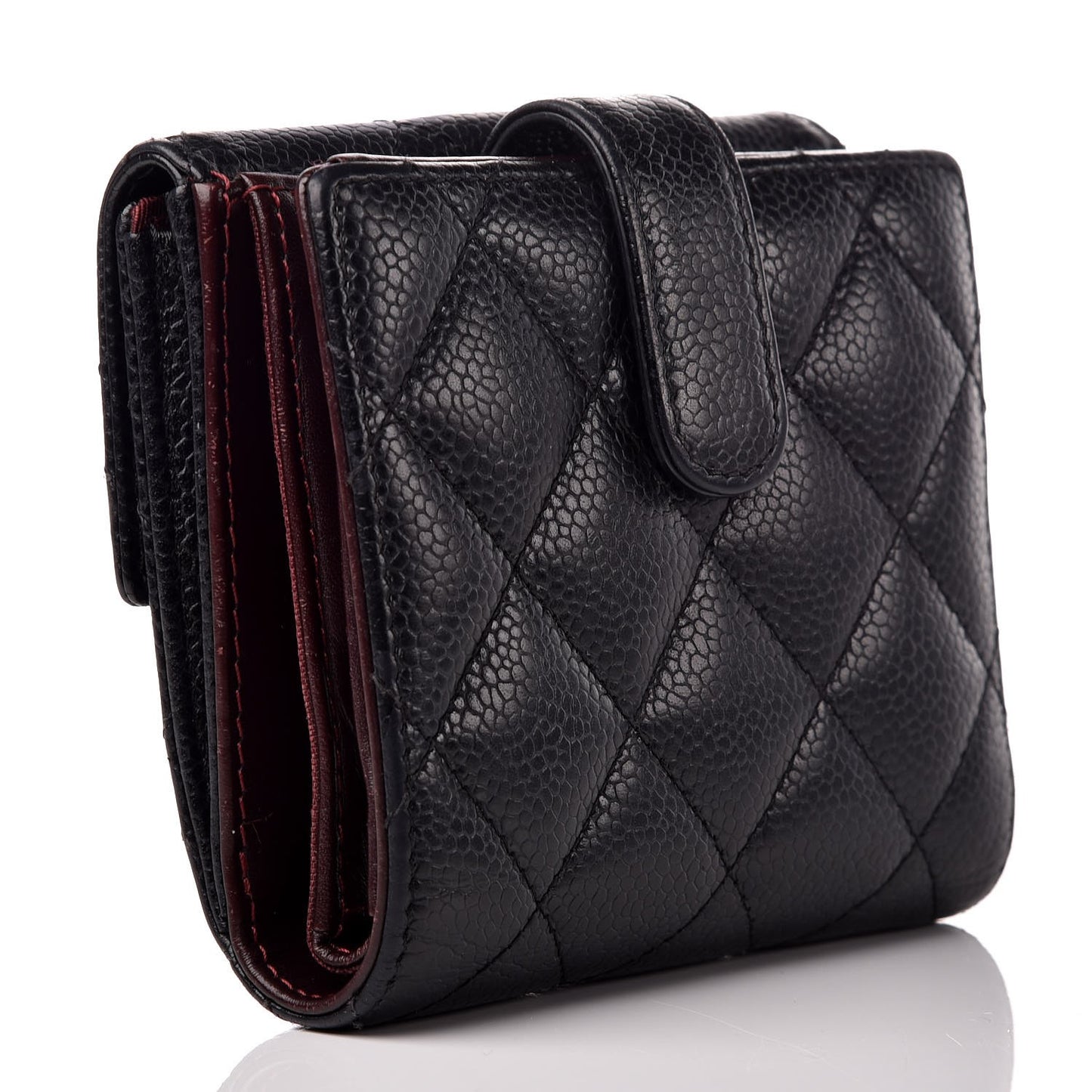 Caviar Quilted Compact French Flap Wallet Black