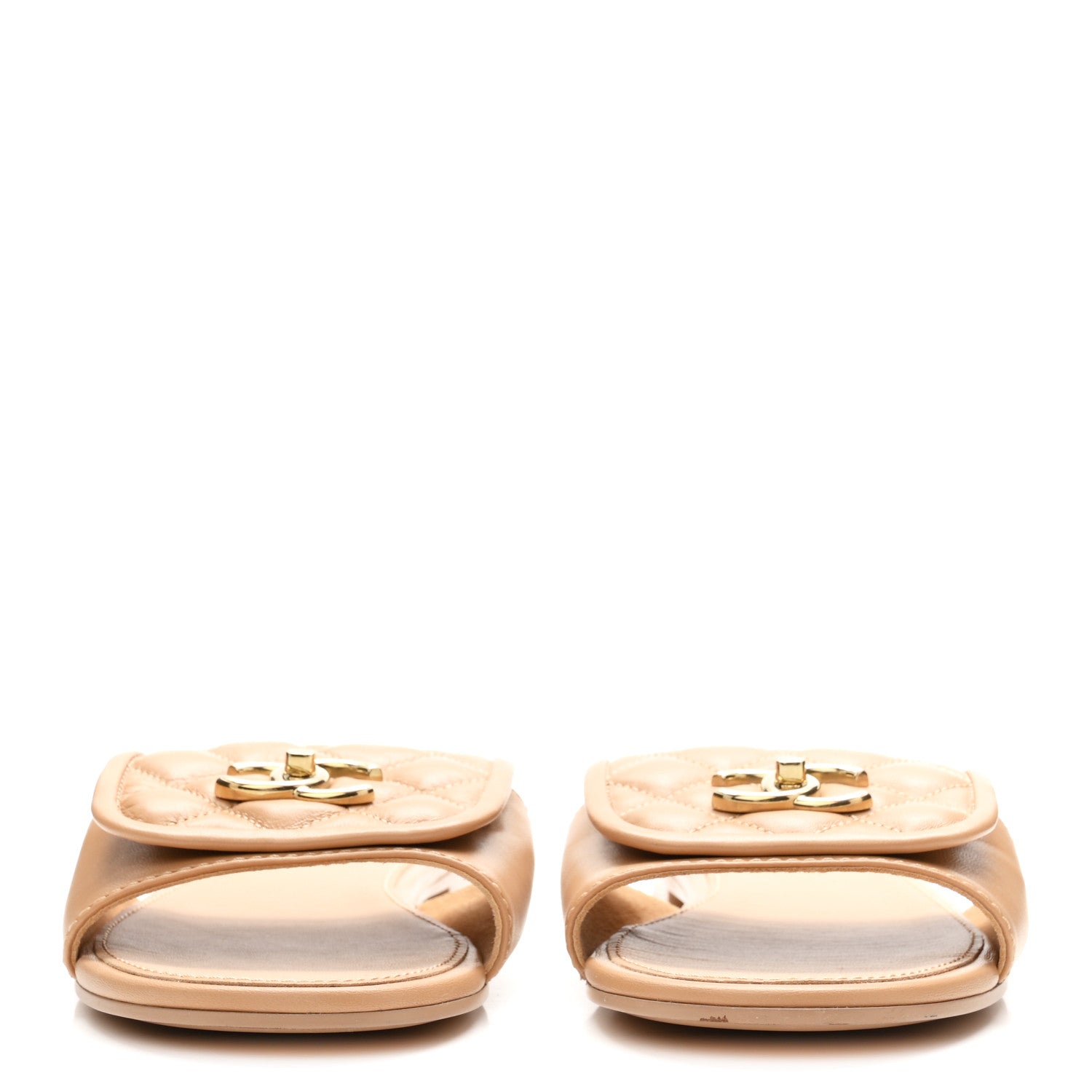 Chanel Lambskin Quilted Turnlock Flat Mules 39 Beige 3 of 10