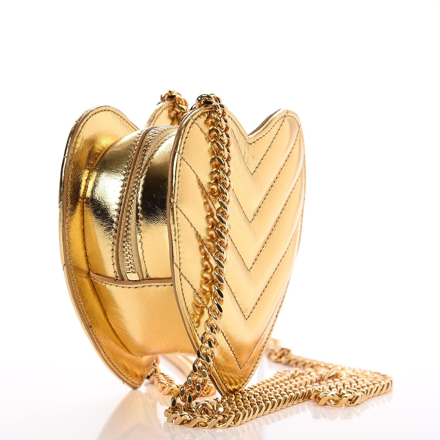 Saint Laurent Metallic Calfskin Matelasse Chevron Monogram Small Love Heart Chain Bag Gold 3 of 7
