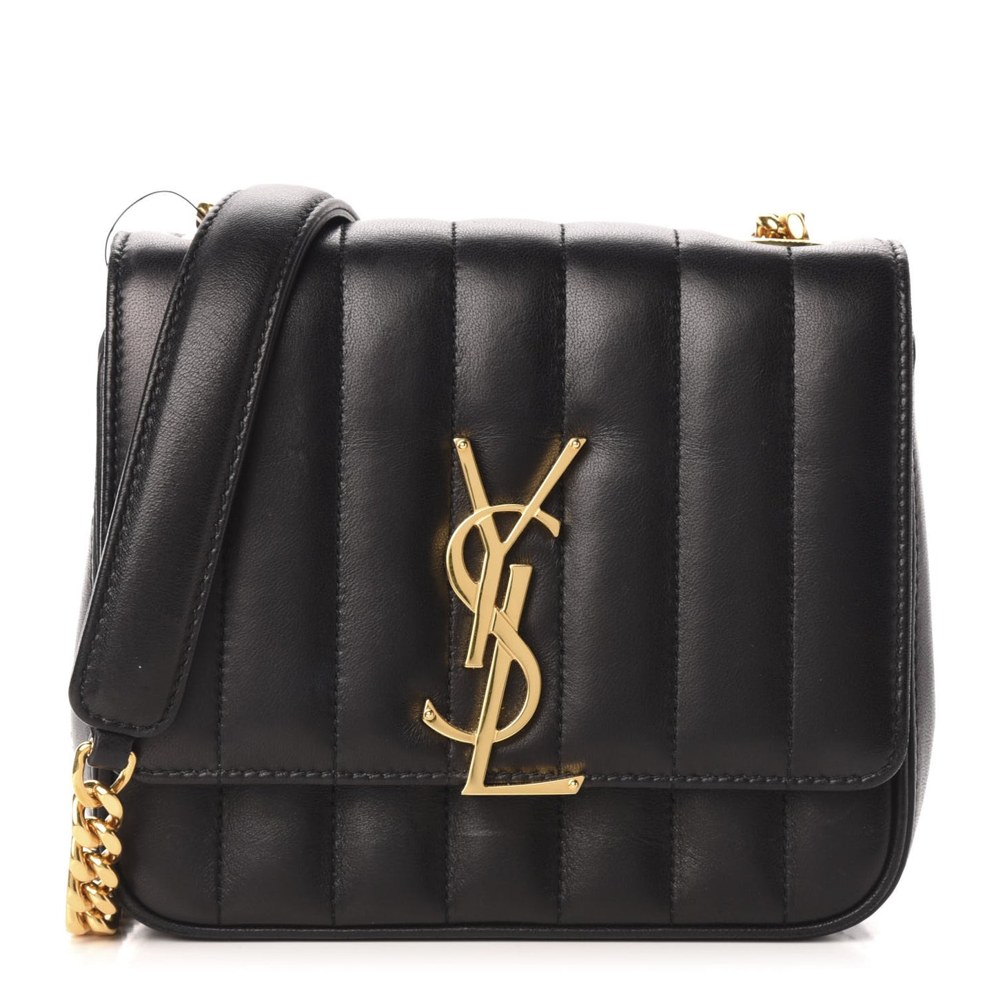 Lambskin Matelasse Monogram Small Vicky Chain Bag Black