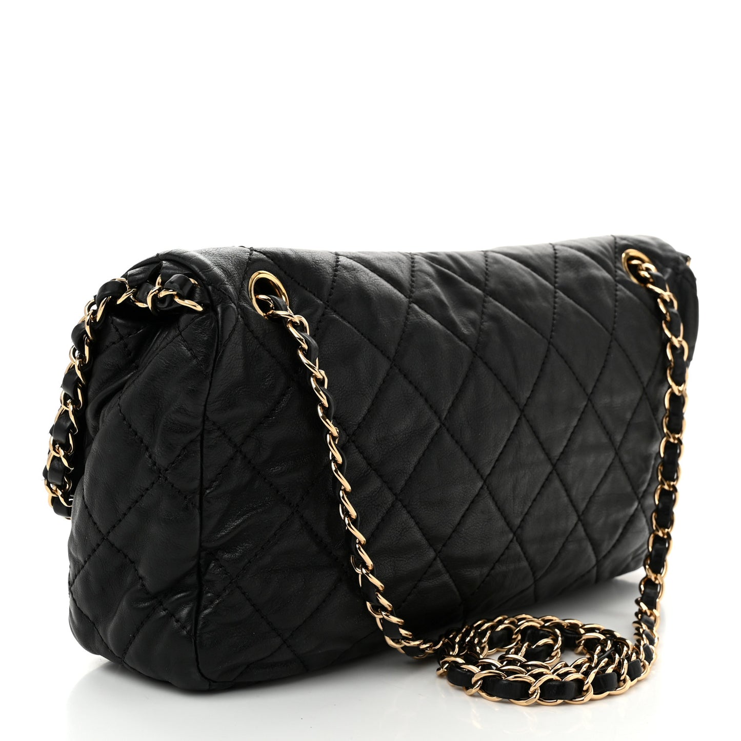 Calfskin Quilted Medium Chain Me Flap Black