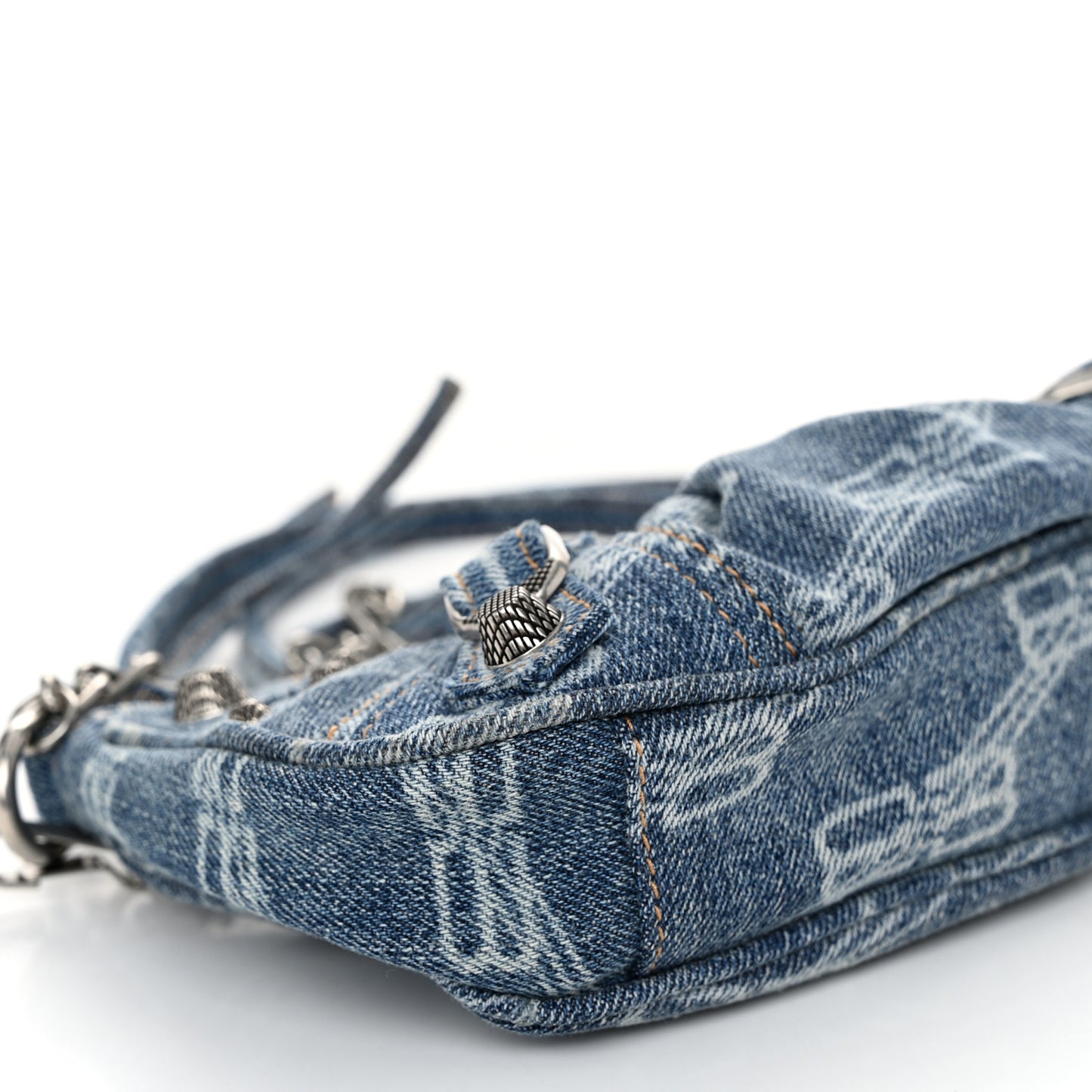 Bleached Denim BB Monogram Le Cagole Mini Purse With Chain Blue