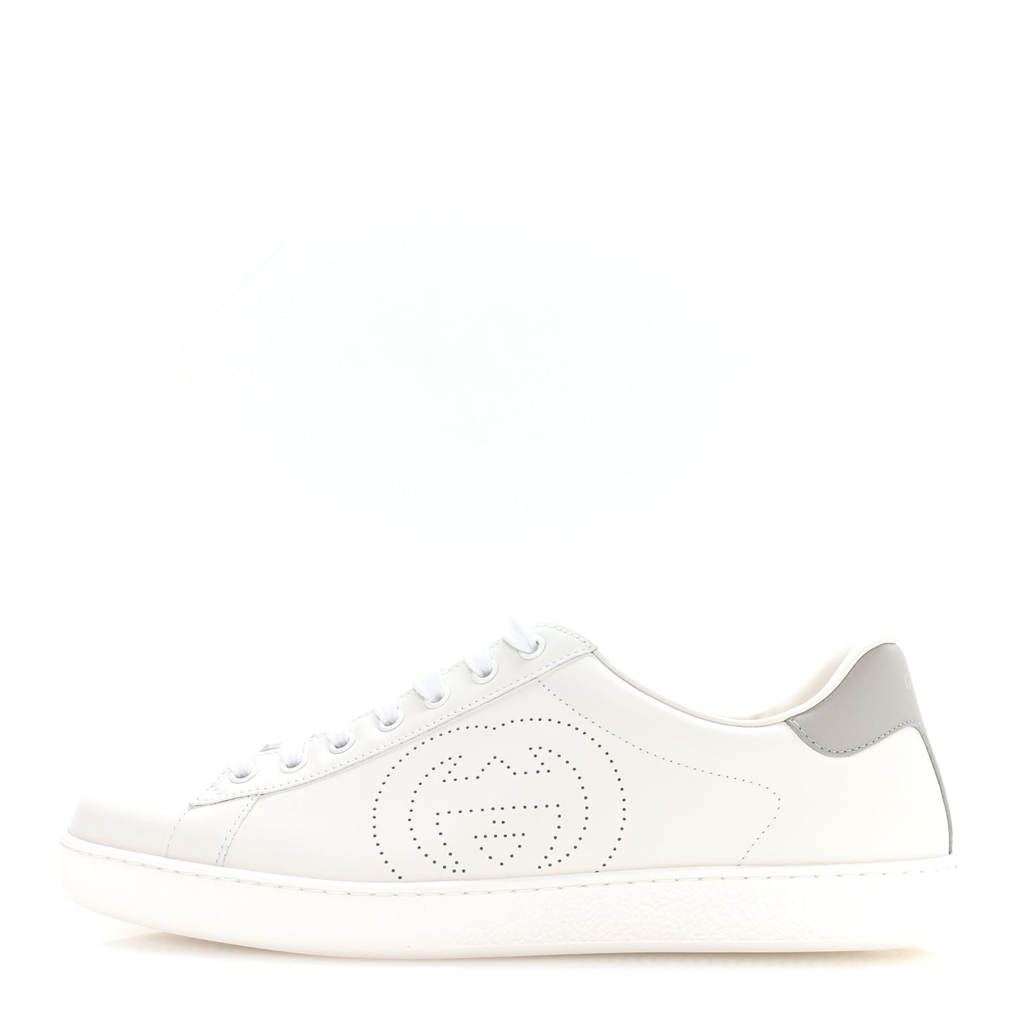 Calfskin Interlocking G Perforated Mens Ace Sneakers 9 White Grey Sky