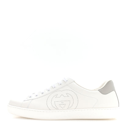 Gucci Calfskin Interlocking G Perforated Mens Ace Sneakers 9 White Grey Sky 1 of 8