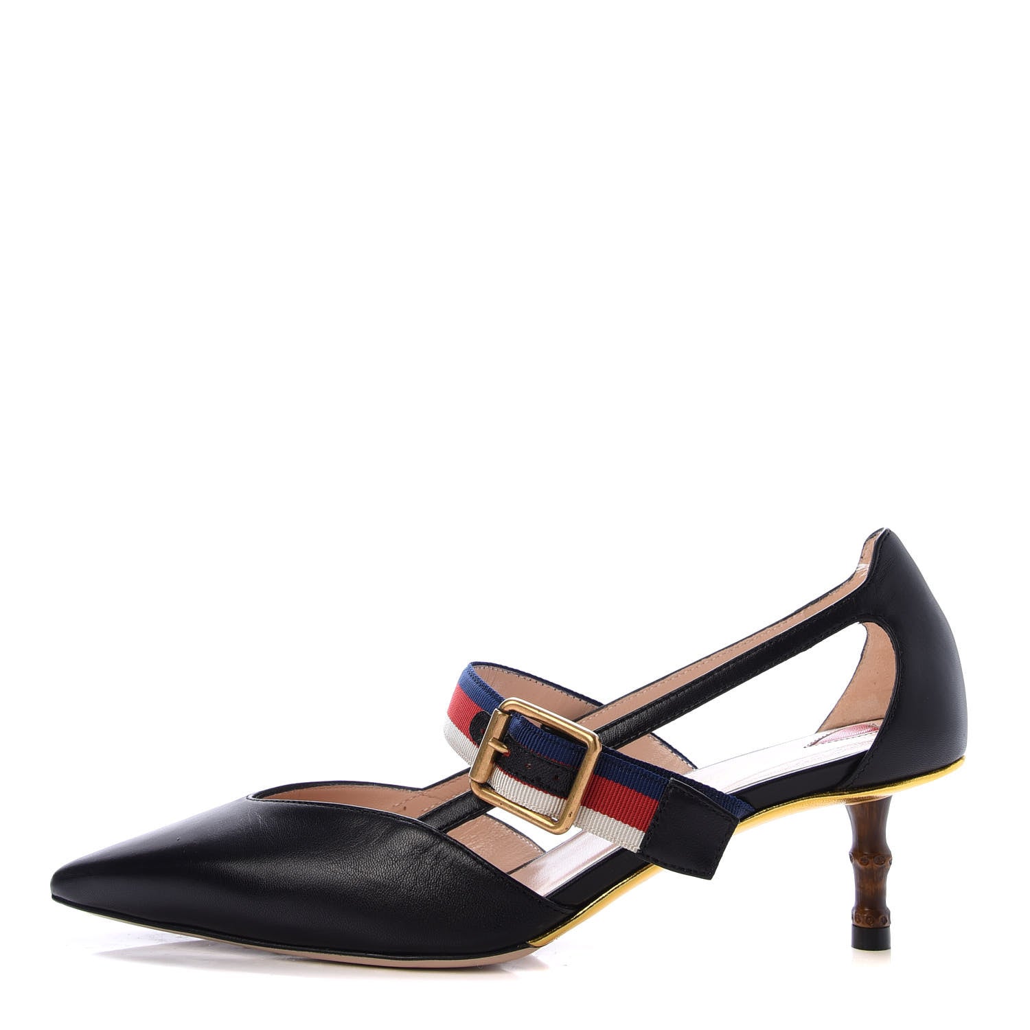 Gucci Malaga Kid Grosgrain Sylvie Web Bamboo Mules 35.5 Black 1 of 9