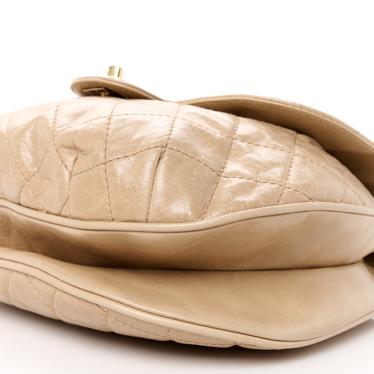 Glazed Calfskin Quilted Medium Bubble CC Flap Beige