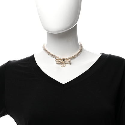 Chanel Pearl Crystal CC Bow Choker Necklace Gold 2 of 5