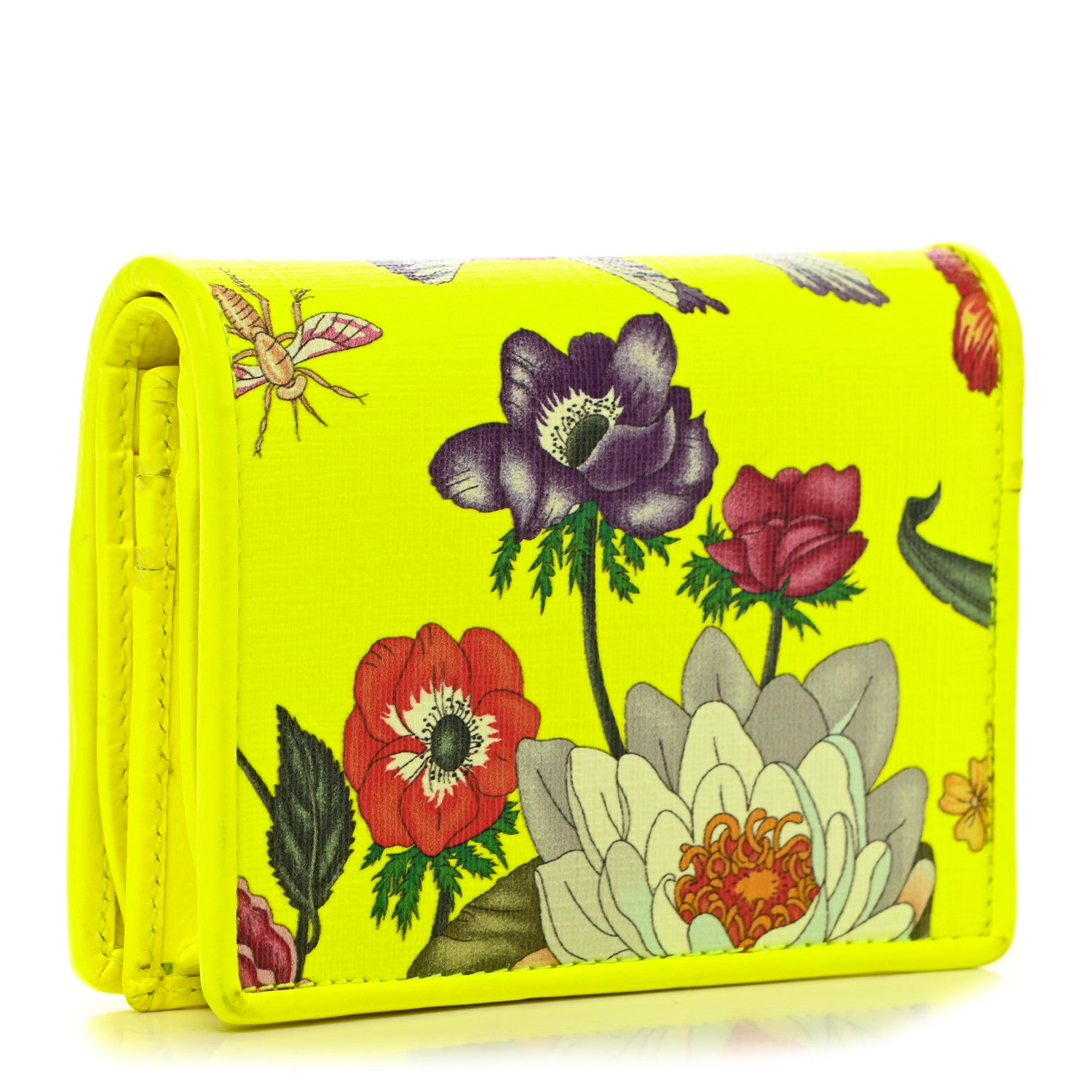 Gucci Calfskin Flora Print Zumi Card Case Yellow Fluo 3 of 11