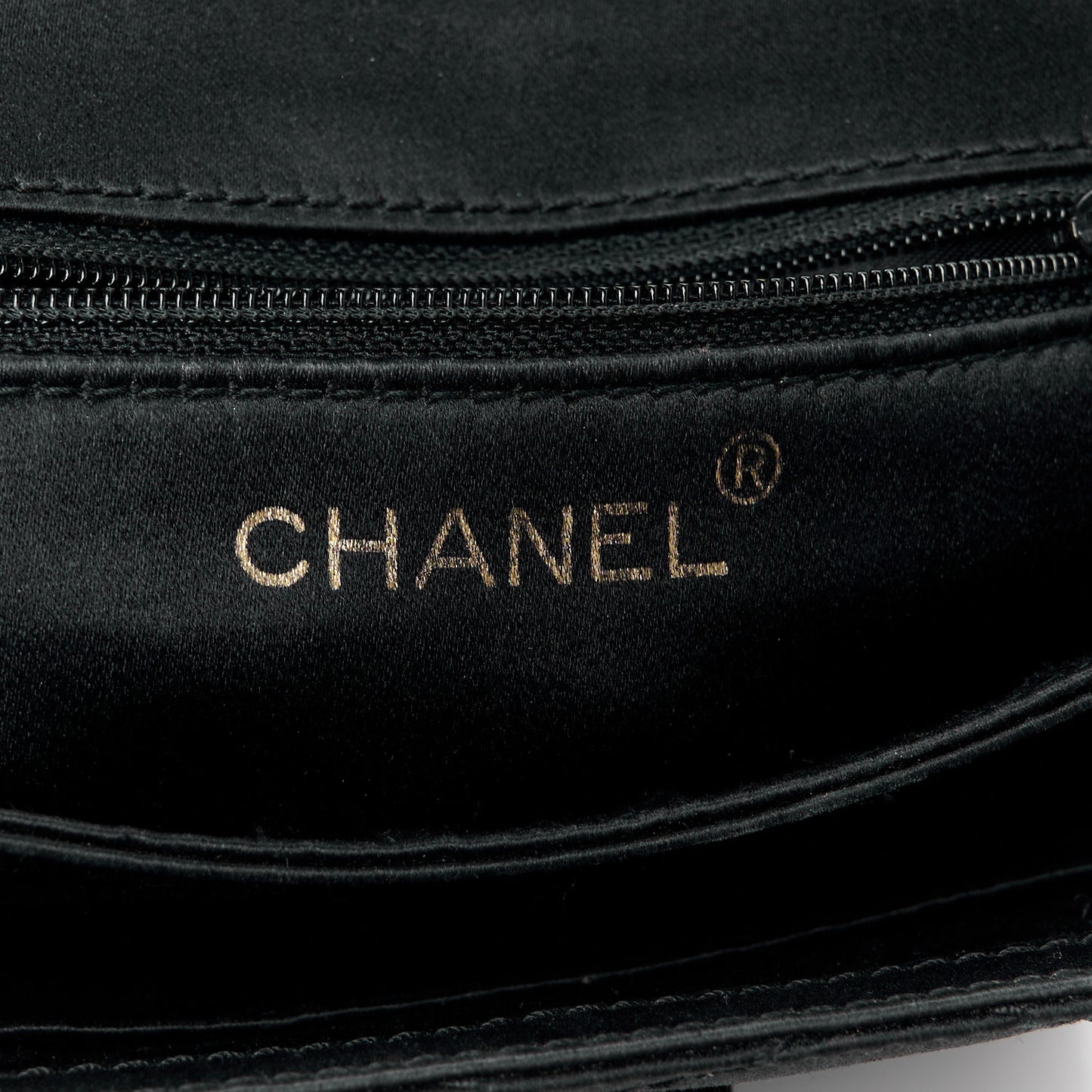 Satin Quilted Crystal CC Mini Square Flap Black