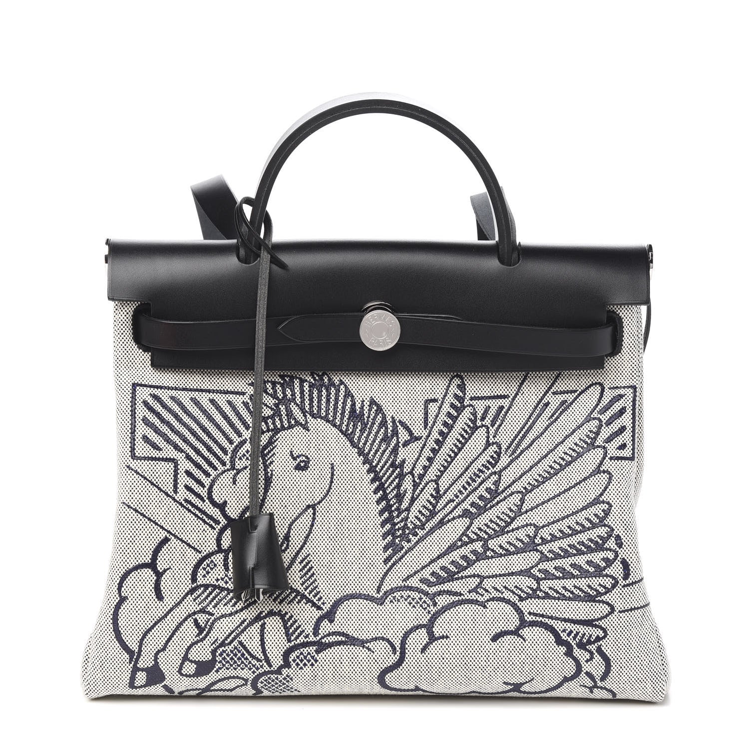 Hermes Vache Hunter Toile Pegase Pop Herbag Zip Retourne 31 PM Bleu Indigo 2 of 9