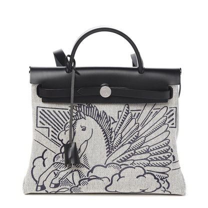 Hermes Vache Hunter Toile Pegase Pop Herbag Zip Retourne 31 PM Bleu Indigo 2 of 9
