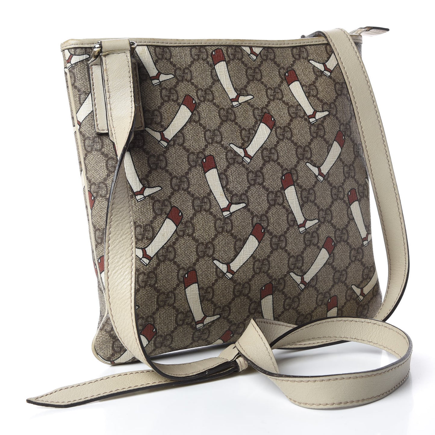 GG Plus Monogram Boot Flat Messenger Bag Beige Off White