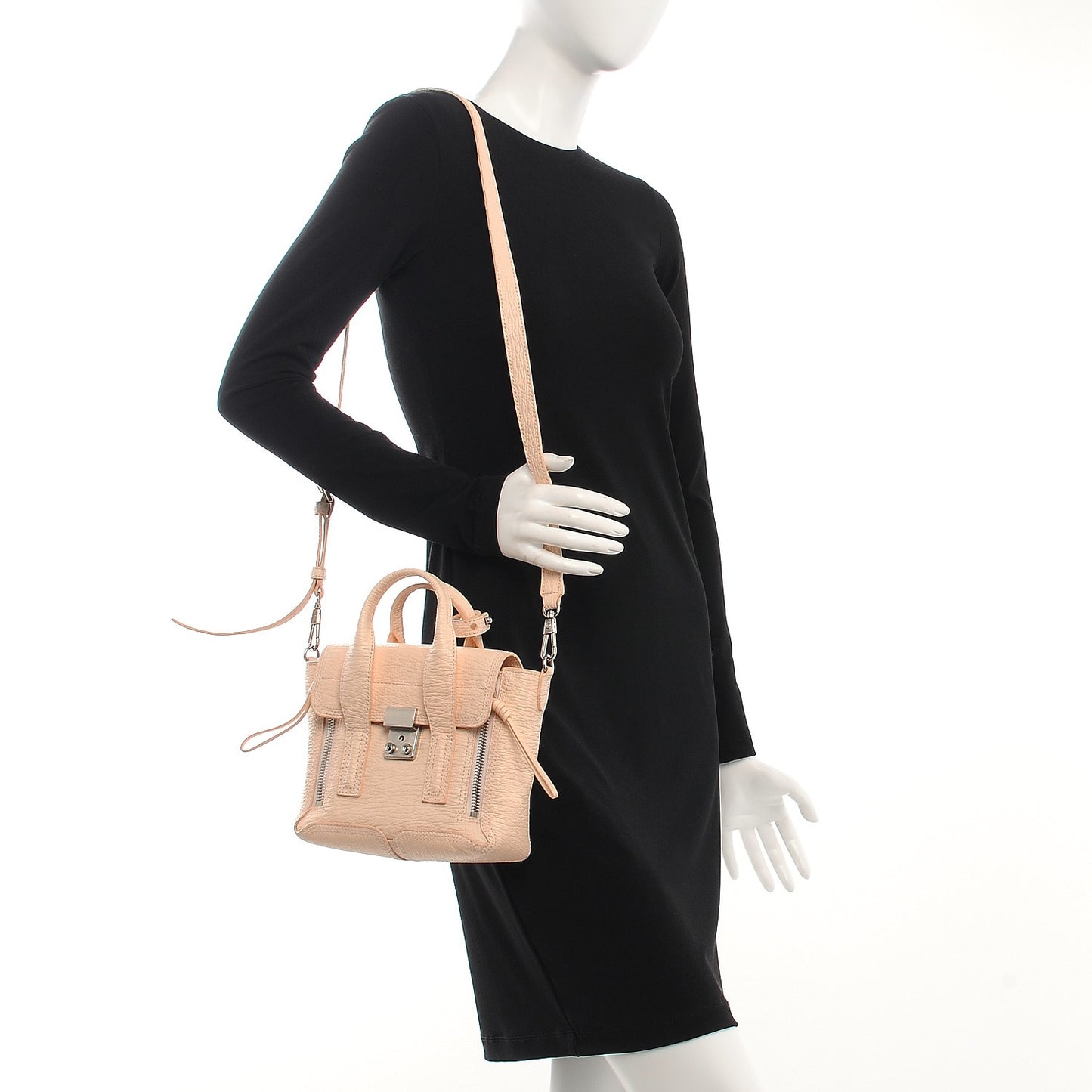3.1 Textured Calfskin Mini Pashli Satchel White Peach