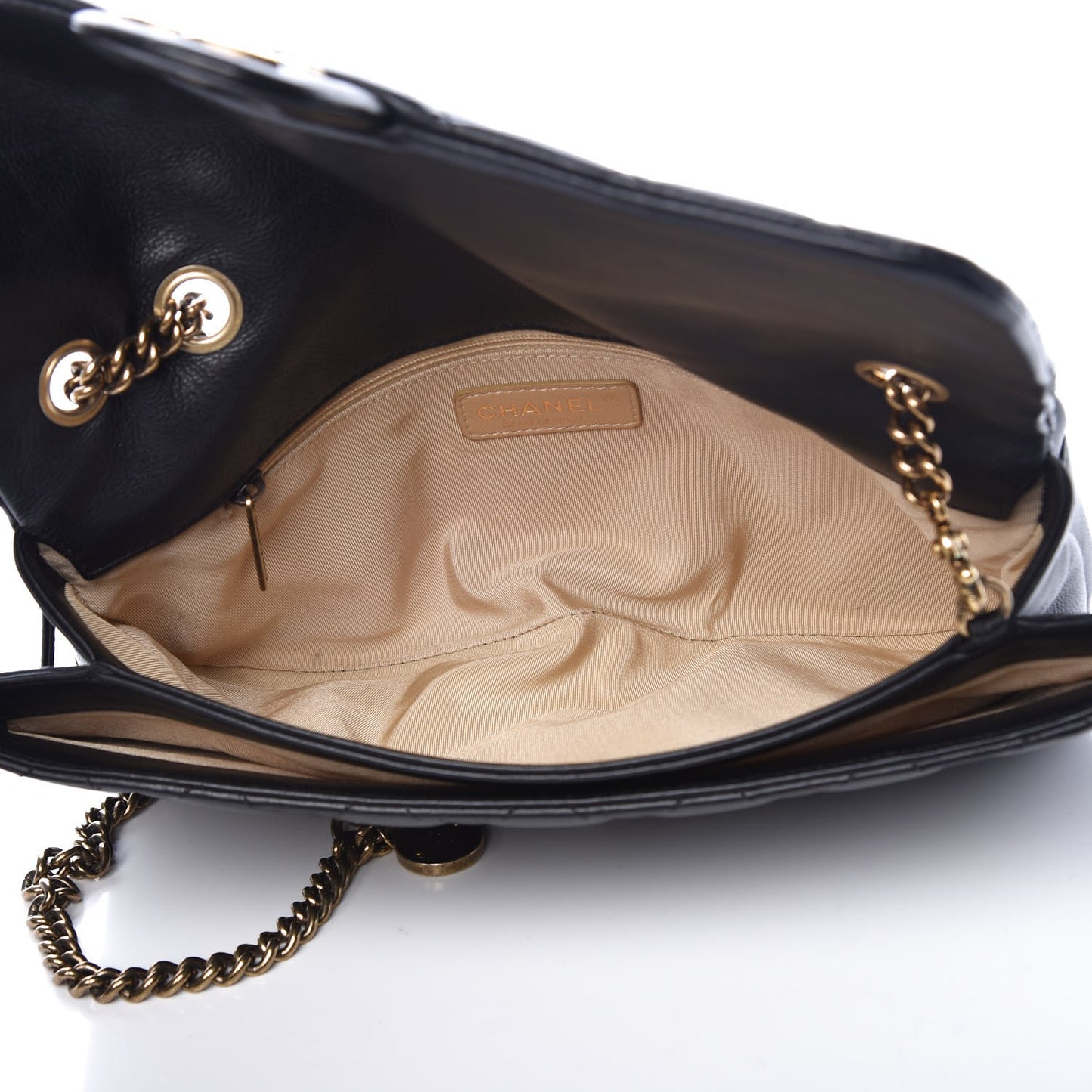 Calfskin Quilted Medium CC Crown Flap Black
