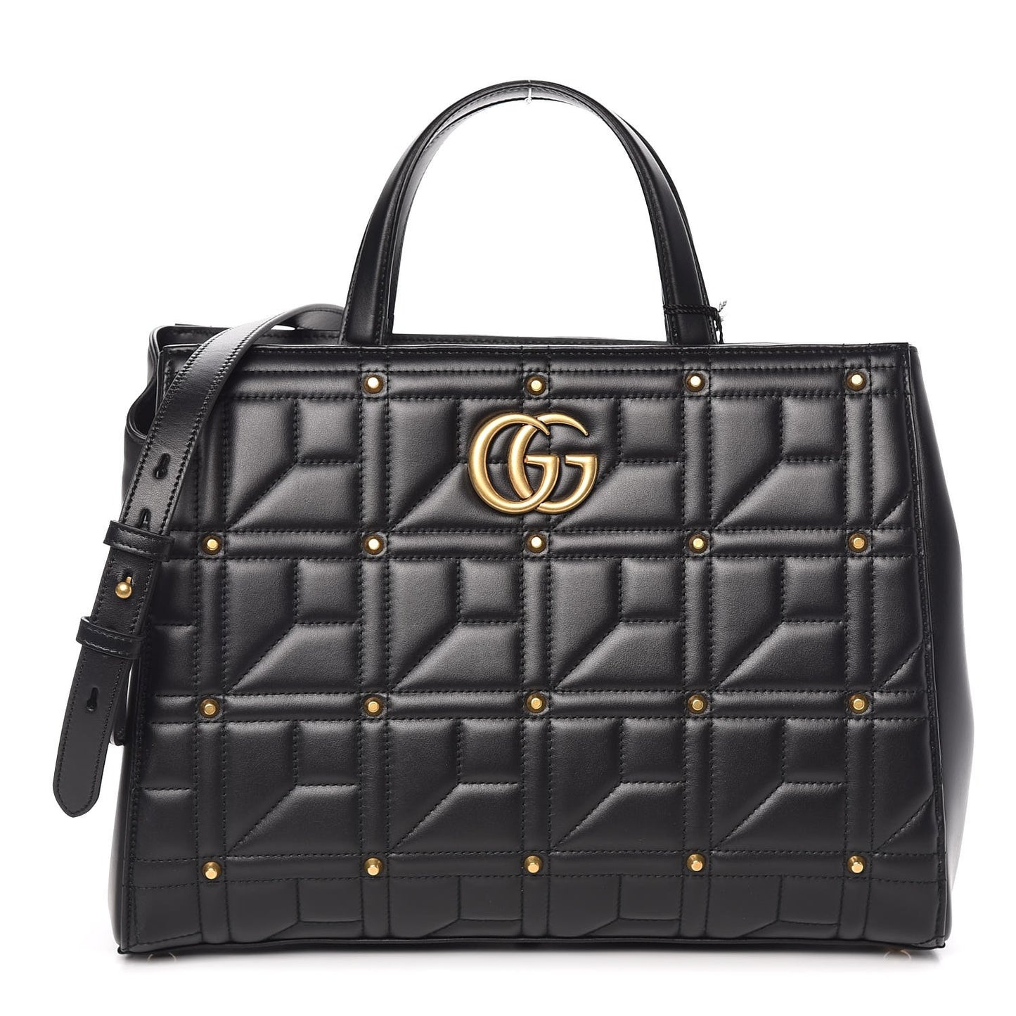Calfskin Matelasse Studded Medium GG Marmont Tote Black