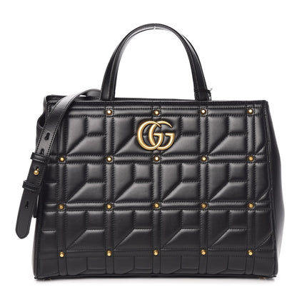 Gucci Calfskin Matelasse Studded Medium GG Marmont Tote Black 1 of 8